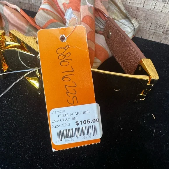 Tory Burch Brown and Gold Belt with Orange Scarf Accent - Picture 4 of 7
